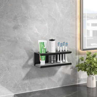 Настінний тримач для електричної зубної щітки з органайзером для пасти, 4 відділення, чорний