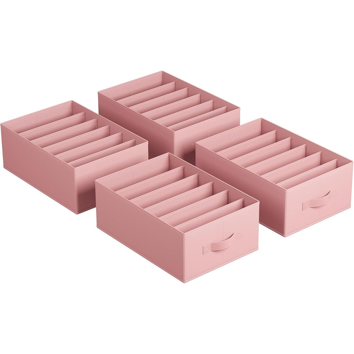 SONGMICS Set of 4 Drawer Organizers, 6 Compartments, Closet Organizer, Foldable, Clothes Organizer, 41.5 x 30.8 x 17.8 cm, for Pants, Clothing, URUS009G04 (Jelly Pink)