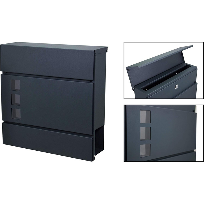 Поштовий ящик настінний дизайнерський антрацит RAL 7016 з газетницею, захищений від погодних умов, порошкове покриття