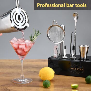 Набір бармена для коктейлів Mixology: шейкер бостонський, стійка, аксесуари з нержавіючої сталі для домашнього бару