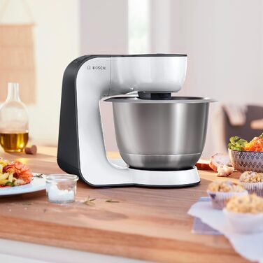 Bosch Kitchen Machine Series 4 MUM54A00, Stainless Steel Bowl 3.9 L, Planetary Mixing System, Dough Hook, Whisk, Beater, 900 W, White/Black Single