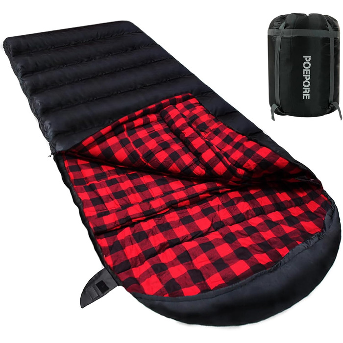 Сплячий мішок Outdoor Winter для дорослих, Extra Wide, 3-4 сезони, XXL, теплий бавовняний фланелевий ковдровий спальний мішок для кемпінгу, походів, пригод, 230 * 100CM, червоний, L-Zip, 0℃