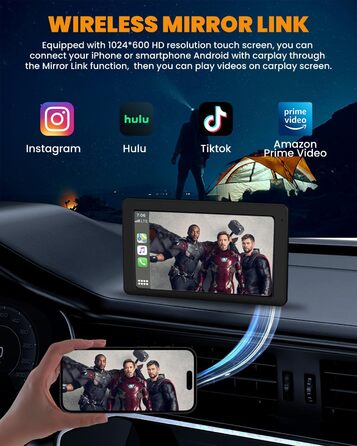 7-дюймовий дисплей CarPlay з GPS, Apple CarPlay, Android Auto, Bluetooth 5.2, FM, дзеркальне відображення, легкий монтаж