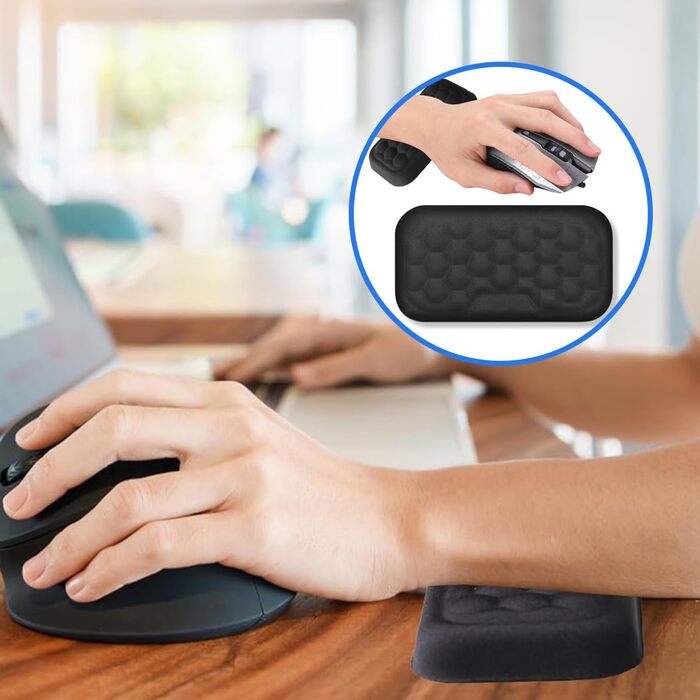 Підставка для зап'ястя QEQAR ергономічна, з memory foam, для офісу, чорна | Зменшує навантаження на руку та лікоть