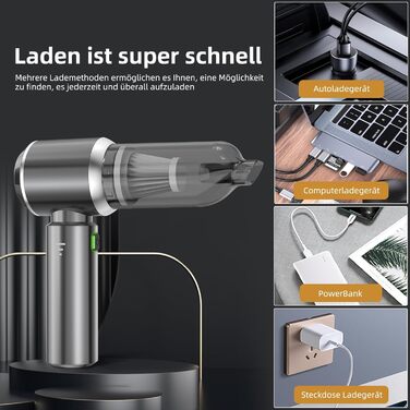 Портативний акумуляторний пилосос NVKHG 18000Pa з безщітковим мотором, 3 швидкості, для авто, дому, офісу, кухні, видалення шерсті тварин (сірий)