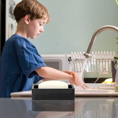 Підставка для мила Luxspire з двошаровим покриттям, чорний колір, з текстурою гальки, швидковисихаюча, для кухні, ванної кімнати, душу