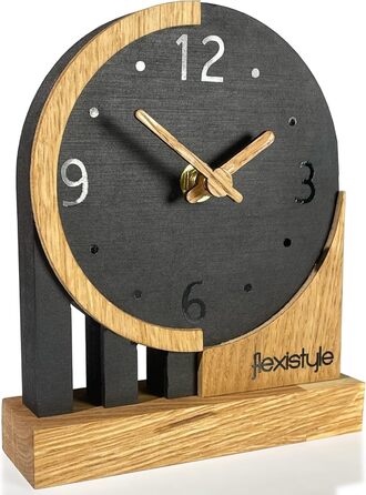 FLEXISTYLE Modern Stand Clock Small Wood Oak Living Room Bathroom (Style 3), Black/Oak, Black