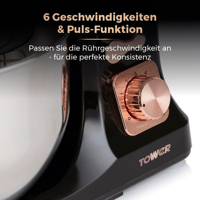 Tower 1000W 3-in-1 Stand Mixer with 6 Speed Settings & Pulse - Rose Gold