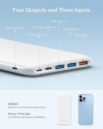 Power Bank Charmast 26800mAh з 4 виходами та 3 входами, USB-C, для iPhone, iPad, Samsung, Android, білий