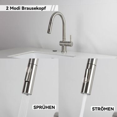 Кухонний змішувач SEMANEY з висувною лійкою та двома режимами, поворотний на 360°, з одним важелем, з матовою обробкою