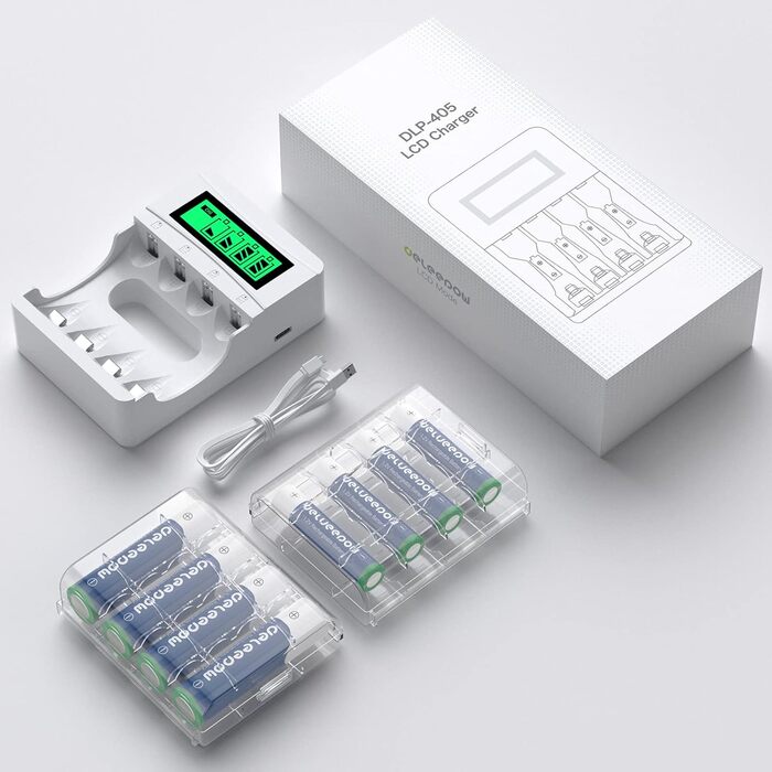 Зарядний пристрій для акумуляторів AAA з LCD-дисплеєм, 8 шт. акумуляторів 1100mAh, NiMH 1.2V, 4 слоти для заряджання