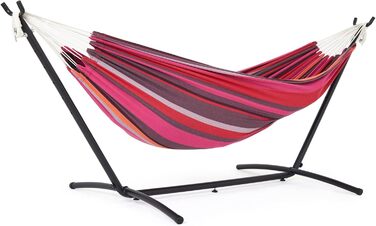 Hammock with stand, double cotton with stand for 2 people, portable outdoor & indoor patio, yard, garden, weight capacity up to 200 KG, Red