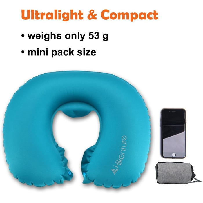 Надувна подушка для шиї HIKENTURE, Ultralight Travel Pillow – зручна подушка для подорожей, літака, авто, поїзда (Турквіс)