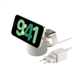 Belkin BoostCharge Pro 2-в-1: Бездротова зарядка Qi2 15W MagSafe для iPhone, Apple Watch, AirPods – Пісочний колір