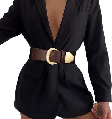 Жіночий широкий пояс-кушак WHIPPY, еластичний, з золотою пряжкою, 110 см, розмір талії 94-114 см (колір кавовий/золотий)