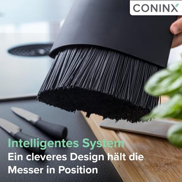 Coninx Knife Block without Knives Black - Modern Knife Block with Flexible Slats - Universal Knife Holder - Stylish Unloaded Knife Block - Facilitates Knife Storage