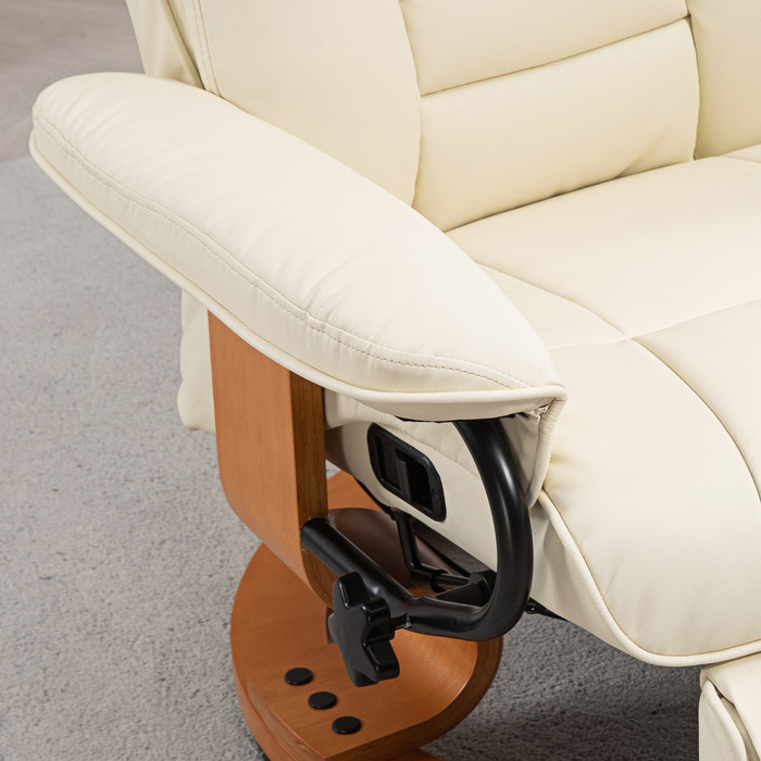 HOMCOM Reclining Swivel Armchair, TV Chair with Reclining Function and Footrest up to 150 kg, Faux Leather in Cream White for Living Room