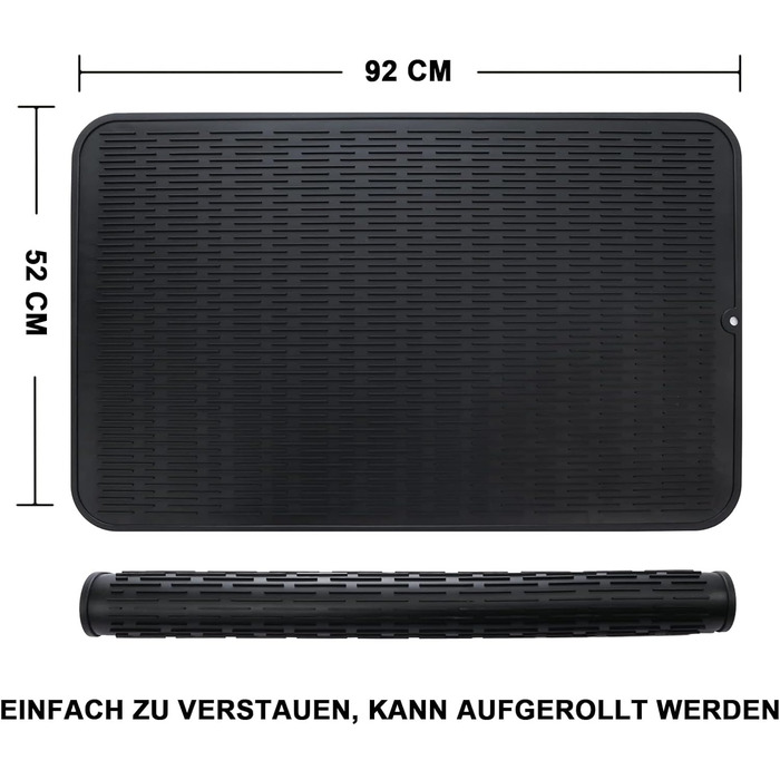 Силиконова килимок для сушіння посуду - килимок для посуду, BPA-free, стійкий до нагрівання, неслизький, з щіткою (чорний, 92 x 52 см)