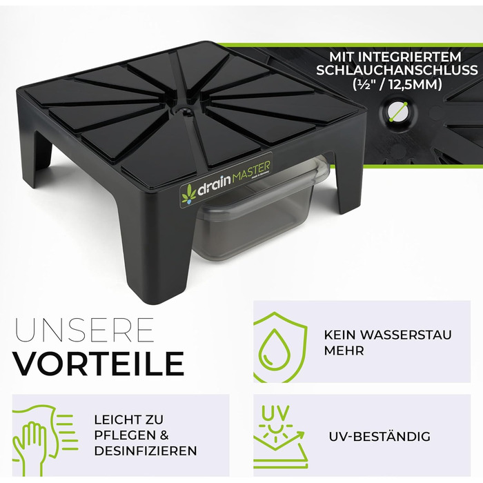 Піддон для квіткових горщиків DrainMaster 24x24 см, 3 шт, квадратний, з дренажем, для кімнатних і вуличних рослин, аксесуар для гроутенту, виготовлено в Німеччині