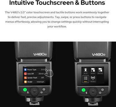Спалах Godox V480 O TTL для Olympus та Panasonic: LED-лампа, X Wireless, GN50, HSS 1/8000s, Touchscreen