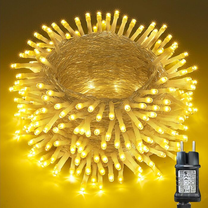 Гірлянда святкова для дому та саду, 10м, 100 LED, тепле біле світло, з таймером, вологостійка, 8 режимів, для прикраси ялинки, саду, дому