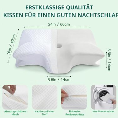 Подушка для шиї та голови 2 в 1 з ефектом пам'яті (Memory Foam), 60x40x12/14 см, біла