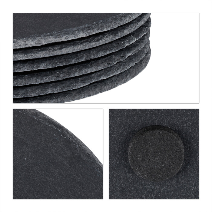 Relaxdays Set of 6 Round Slate Plates