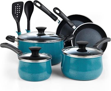 Набір сковорідок Cook N Home з антипригарним покриттям, 3 шт, 20.3/24.9/27.9 см, для індукційних плит, мраморно-червоні, універсальні, преміум-якість