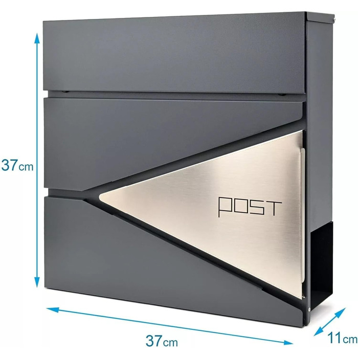 Поштова скринька Verda з газетницею, нержавіюча сталь, антрацит, 2 ключі - дизайнерська настінна скринька з прихованим замком