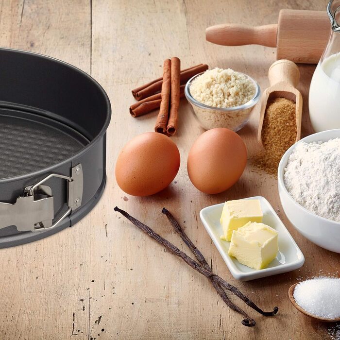 Набір форм для випічки Relaxdays, 4 шт., Ø 18/24/26/28 см, з антипригарним покриттям, до 220 °C, круглі, сірі