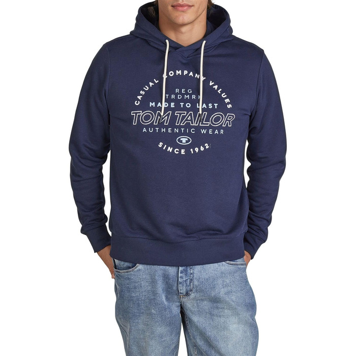 Чоловіча толстовка з капюшоном Tom Tailor Regular Fit з принтом, темно-синя (Real Navy Blue), розмір XL