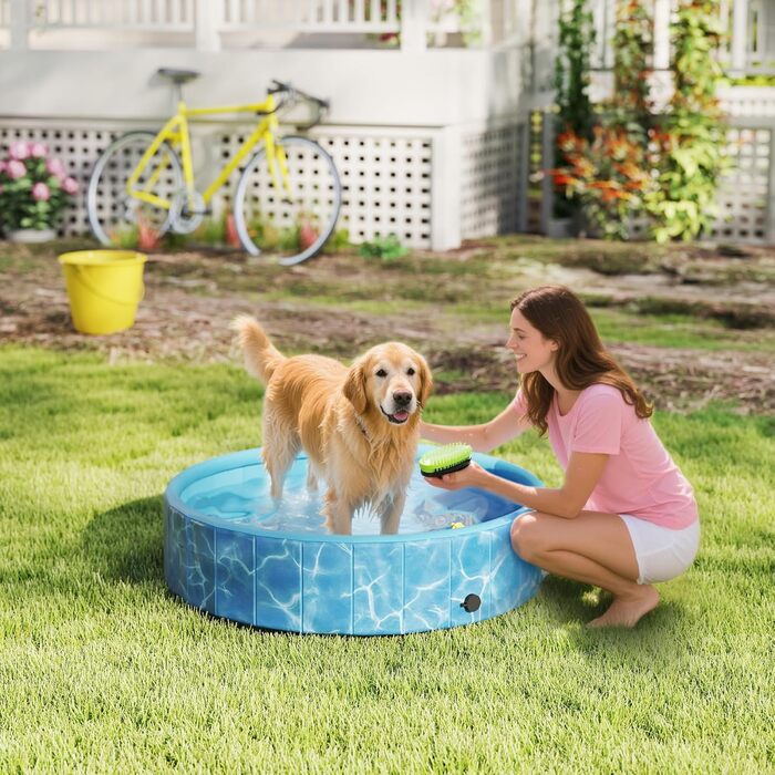 PawHut Басейн для собак 160 x 30 см, складаний, з неслизьким покриттям, блакитний. Підходить для собак та котів
