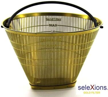 seleXions Coffee Filter Gold Filter All-Metal GF4MB with Metal Handle, for all coffee machines with round filter size 1 x 4