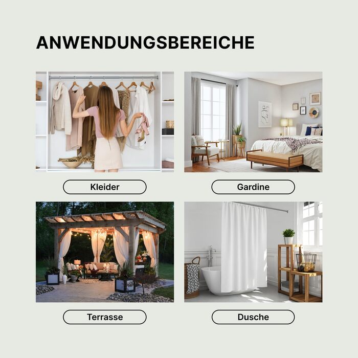 Штанга для карнизів без свердління, Ø 25 мм - телескопічна штанга для штори, душова штанга, кріпиться без свердління, для вікон, перегородок, кухні (70-120 см, 90-160 см, сіра)