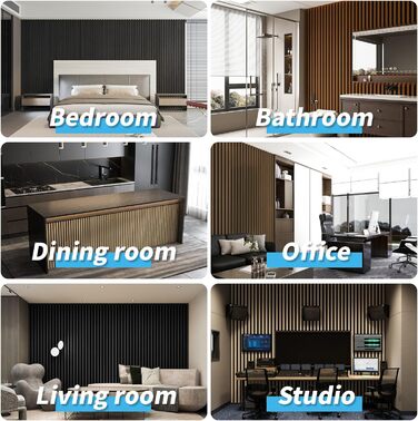 Акустичні панелі Art3d Темний горіх, 3D стінові панелі для звукоізоляції офісу, студії та вітальні, шпоноване дерево з фетровою основою, 60x30 см (набір 4 шт, 0.72 м²)