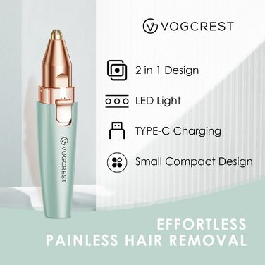 Триммер для обличчя та брів VG VOGCREST 2-в-1, акумуляторний, з LED-підсвіткою (Рожеве золото, Зелений)