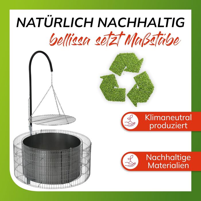 Bellissa Fire and Grill Area made of Gabions - 95580 - Fire pit including a charcoal bowl - Diameter 92/72 cm, Height 40 cm