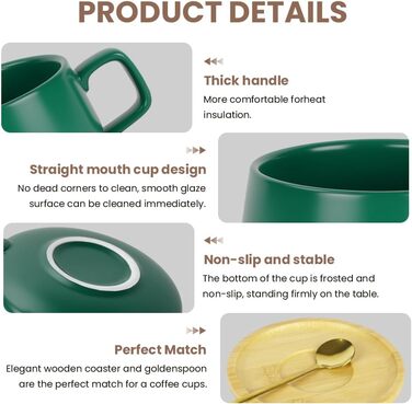 Набір кавових чашок капучіно з підставками, 4 шт. (320 мл) з кераміки, чорного кольору. Підходять для еспресо, капучіно та лате.