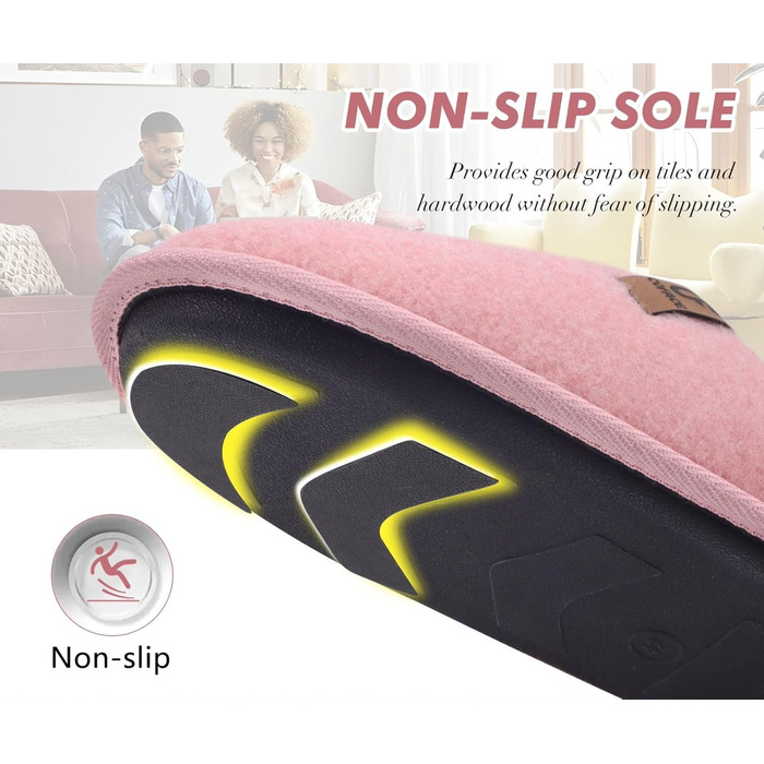 Тапочки чоловічі COFACE з фетру, теплі, зручні, з плюшем, антиковзка гумова підошва, розмір 40-49 (світло-рожевий, 46 EU)