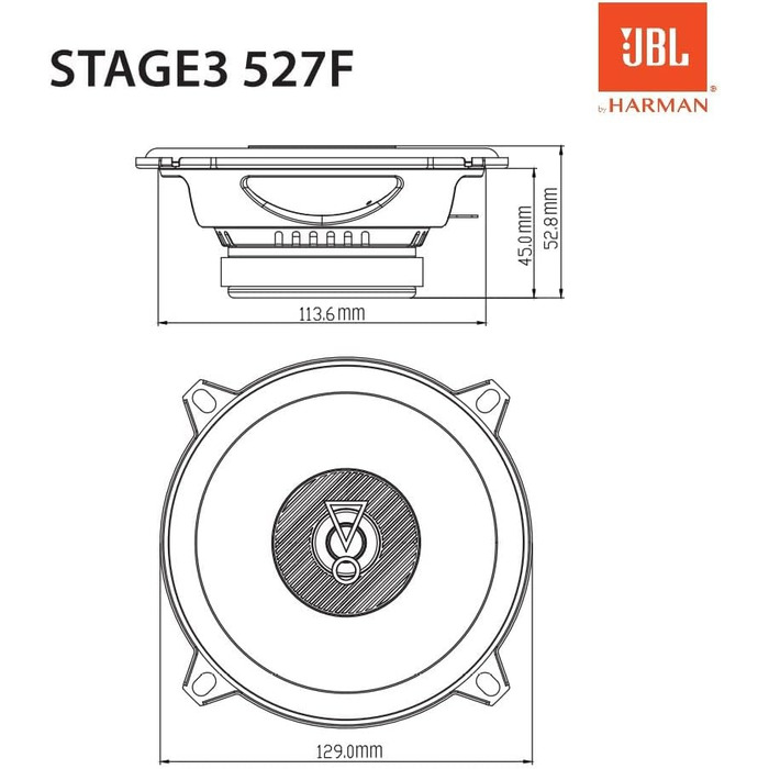 Автомобільна акустика JBL Stage3 527F 200 Вт, 2-смугові динаміки 13 см (5,25''), комплект 2 шт, без захисної решітки
