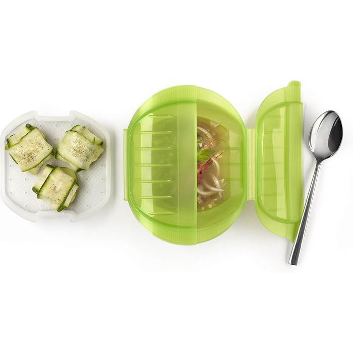 Lékué Steamer Box with Insert Tray, 3-4 People, Platinum Silicone, (Green, 1000 ml)