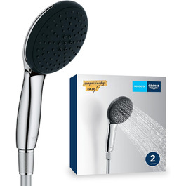 GROHE Vitalio 110 - Hand Shower Set - 14l per Min (2 Spray Patterns, Standard Connection, Silicone Ring Protects Against Falls, with 150cm Shower Hose), round, chrome, 26972001