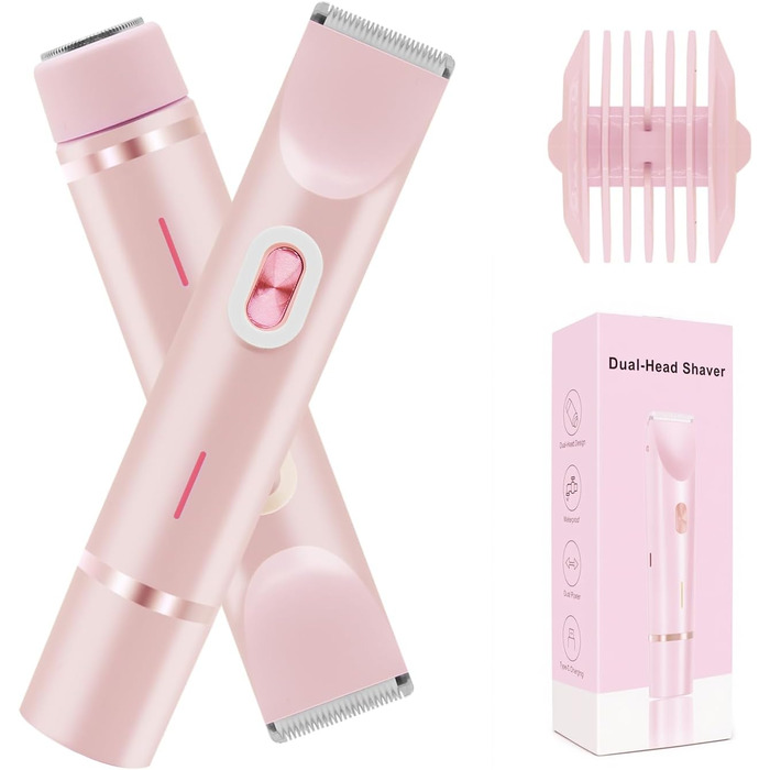 Електричний тример для бікіні з двома головками - для жінок та чоловіків. Інструмент для інтимної зони, для гладкої шкіри. Рожевий колір.