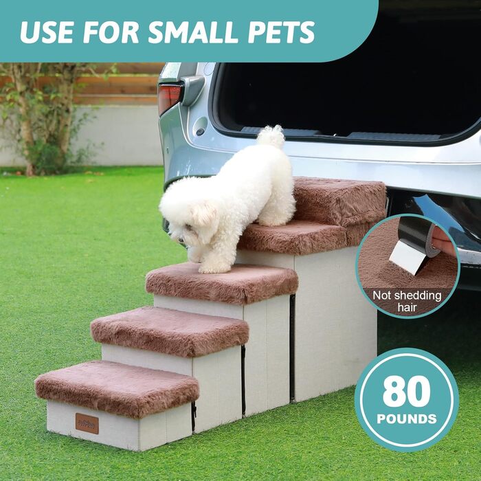 Pet Stairs for Small Dogs with Storage, Dog Stairs Foldable for Bed Couch, Dog Stairs Dog Ramp with Non-Slip Bottom, Leak-Proof, Up To 80kg, 33x8x5cm, Steps, (Brown, 5, 33x101x54cm)