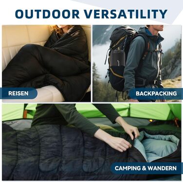 Спальний мішок Clostnature для кемпінгу та подорожей: легкий, компактний, 3 сезони, чорний (0.9 кг)