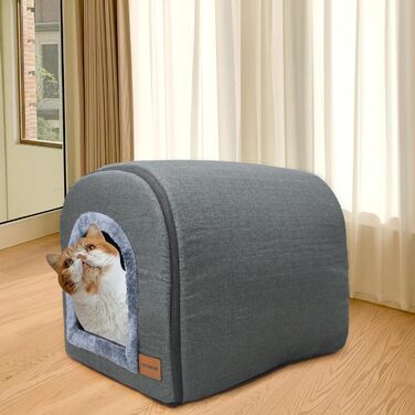 Кігтеточка-будиночок для котів з плюшем, 50x42x42 см, темно-сірий