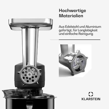 Кухонна машина Klarstein Chiara 1600W з чашею 5L з нержавіючої сталі, 12 швидкостей, LCD-дисплеєм, тиха робота ≤72 dB, набір для випічки, що підходить для миття в посудомийній машині, корпус з алюмінію, сірий колір