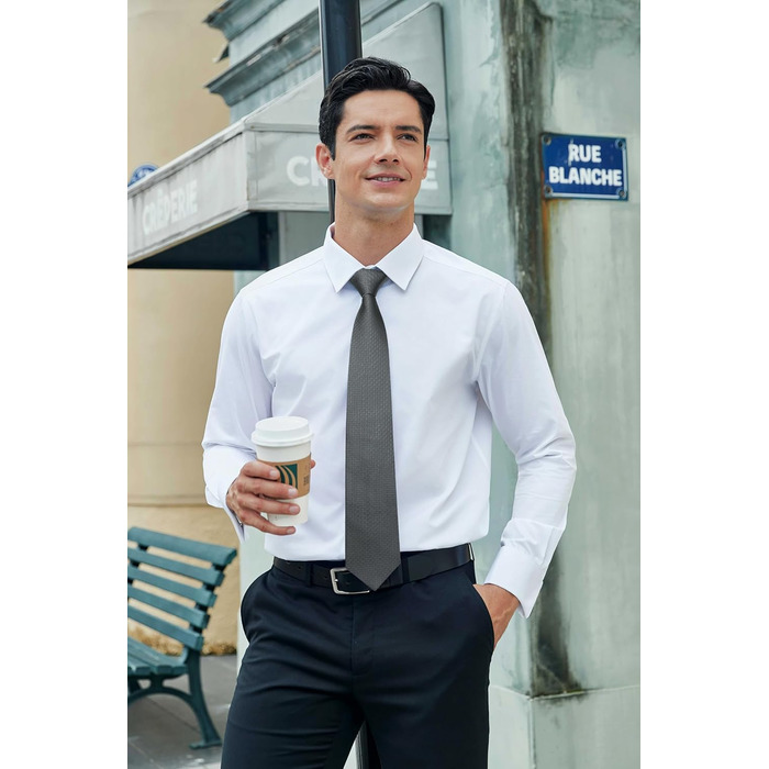 Краватка для чоловіків HISDERN на весілля з кишеньковим хустинкою, класичний візерунок, в клітинку, в горіх, бізнес-краватка та кишеньковий хустинка (Сірий)