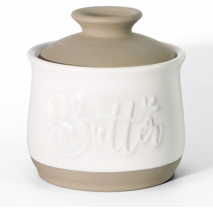 MAIA Ceramic 5.5 oz Butter Crock for Counter with Water Butter Spreader Holder for Spreadable Butter, French Butter Dish with Lid, Butter Keeper for Kitchen Counter, White Kitchen Décor