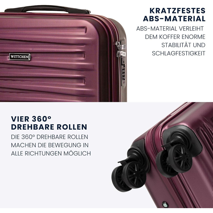WITTCHEN Skyspeed Line - Великий валіза на колесах, жорсткий корпус ABS, телескопічна ручка, комбінаційний замок, 4 колеса, каштанового кольору. Підходить для авіакомпаній Lufthansa, Eurowings, Ryanair, Condor.
